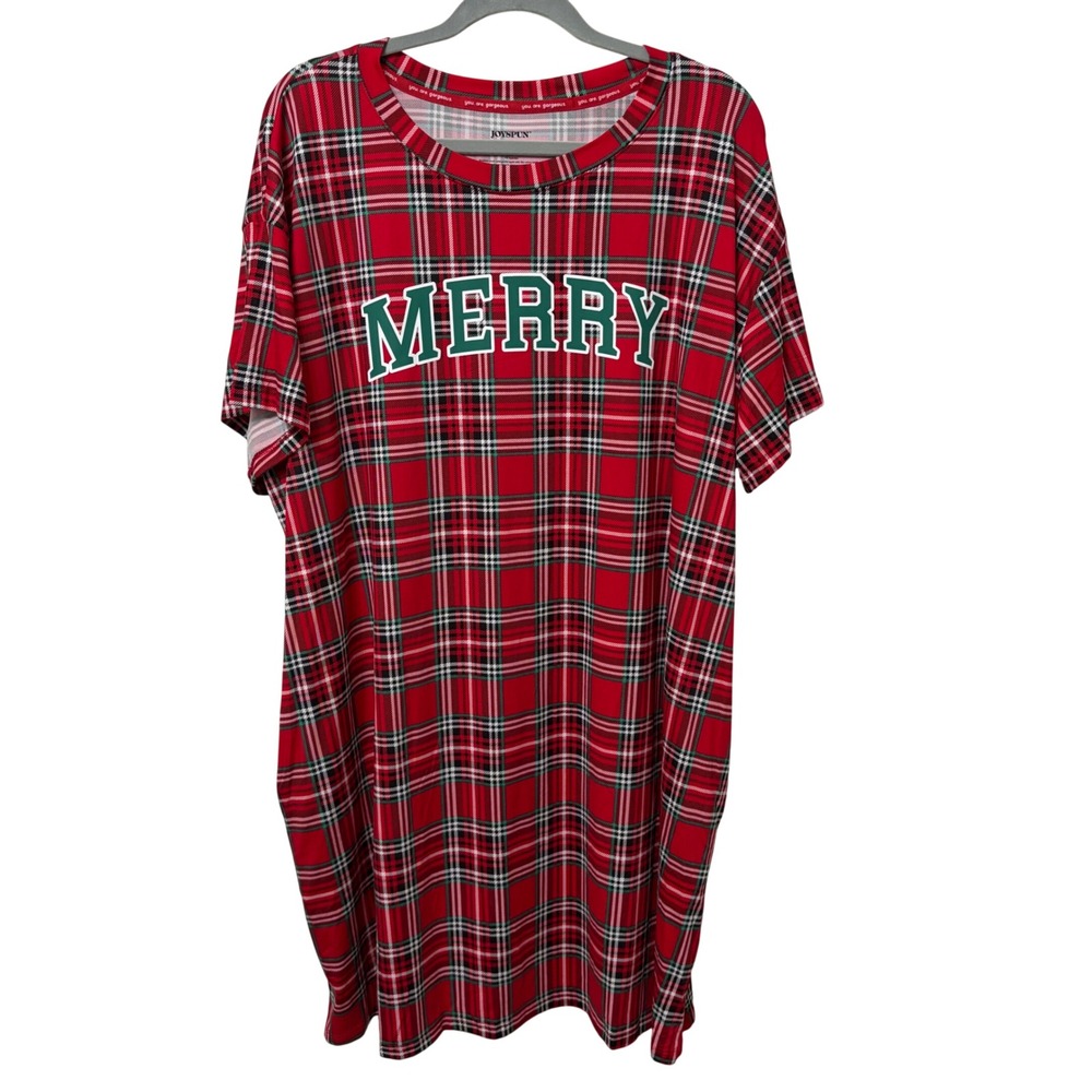 Joyspun Red Plaid MERRY Christmas Sleep Shirt Plus Size 2X-3X JS4551367GA